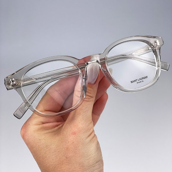 Saint Laurent SL588 003 BRAND NEW Eyeglasse Beige Clear Transparent Square Women - Picture 1 of 12